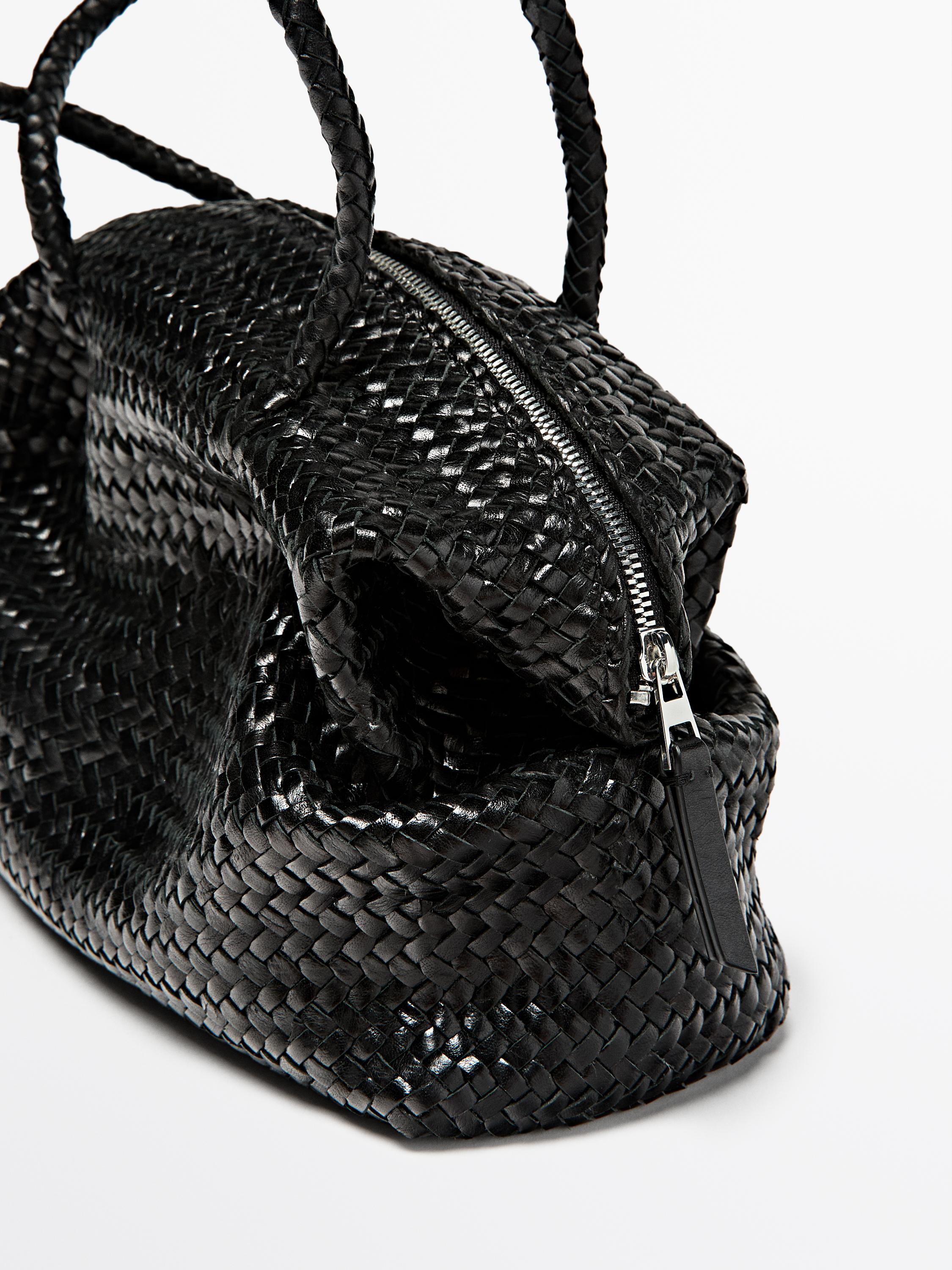 Braided nappa leather satchel bag